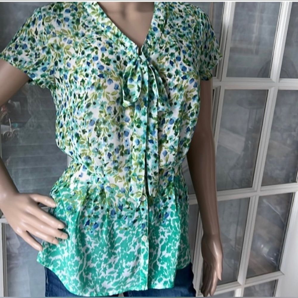 Van Heusen Bohemian Floral Print Top Blouse Tunic Size XXL GREEN YELLOW